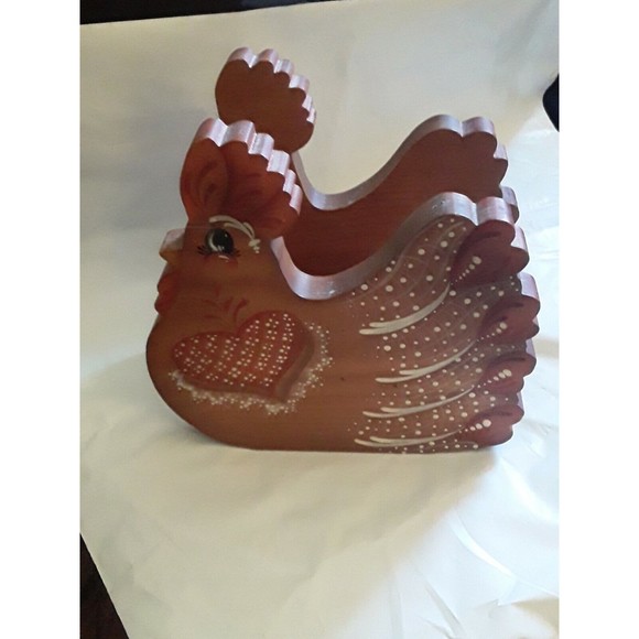 Wooden Chicken Napkin Holder Country Folk Art Vintage  Susan Tuttle Hand Painted - Picture 1 of 6